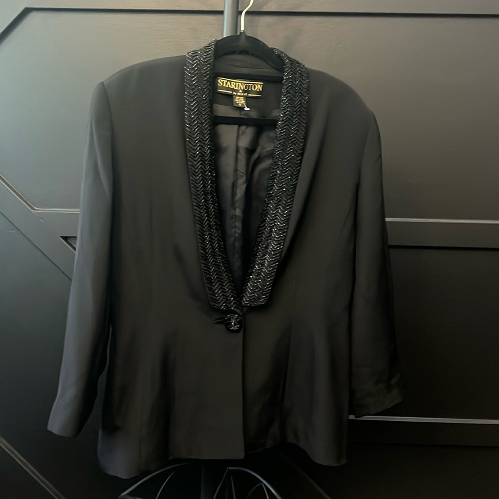 Beautiful vintage Starington by Night black 2 piece suit set 100% silk Size 12